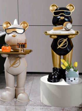 可爱暴力熊客厅摆件大型落地托盘家居轻奢卡通公仔地台电视柜旁边