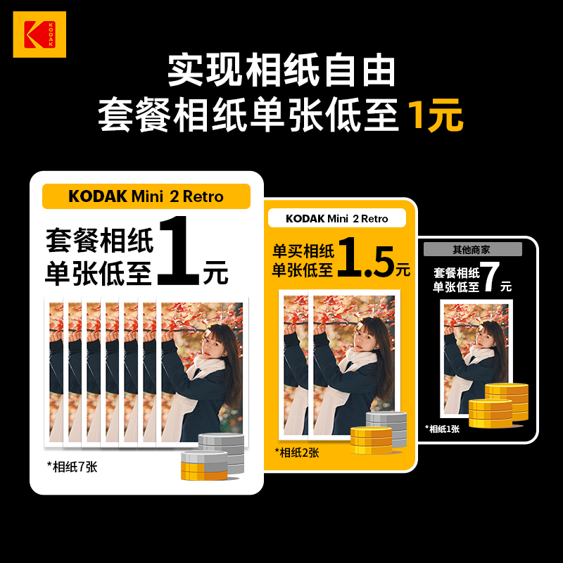 【天猫榜单】KODAK/柯达 Mini 2 Retro(含8张相纸) 4PASS热升华 2英寸口袋便携手机照片打印机生日女朋友礼物 - 图0