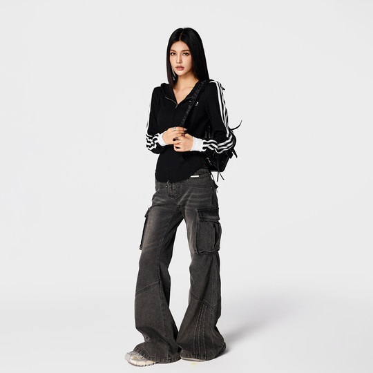 【Achock官方店】显瘦针织衫条纹连帽卫衣拉链外套女春秋款上衣潮