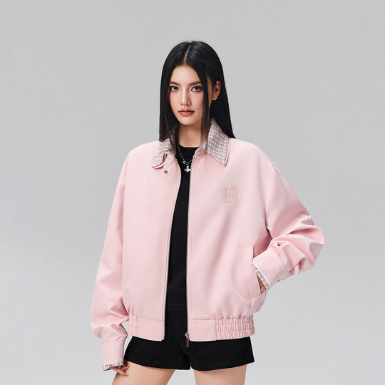 【Achock官方店】复古翻领夹克格子拼接短外套潮休闲工装上衣男女