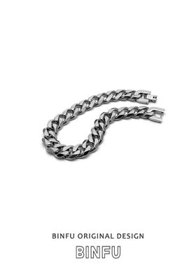 钛钢不掉色古巴链手链男士嘻哈女