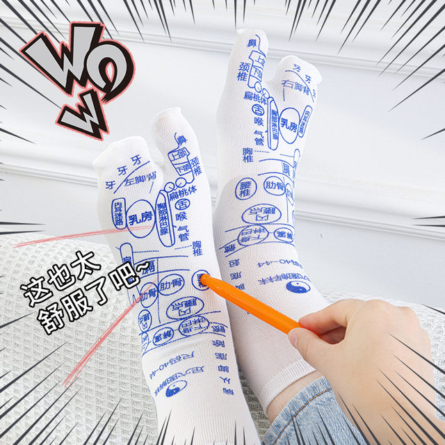 Foot health and wellness socks with acupoint map, foot therapy, sole meridian massage, 100-point socks, massage stick tool