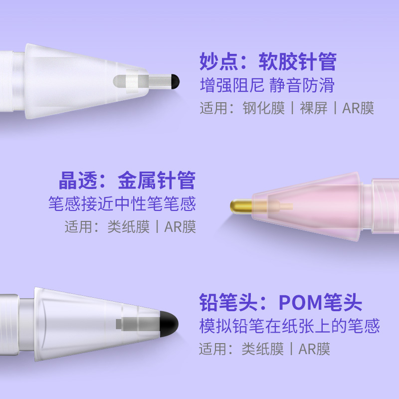 兴菲 妙点笔尖2B/4B阻尼降噪适用ApplePencil Pro/1/2代/USB-C笔静音改造耐磨笔尖铅笔头晶透金属3/4.0版2024 - 图1