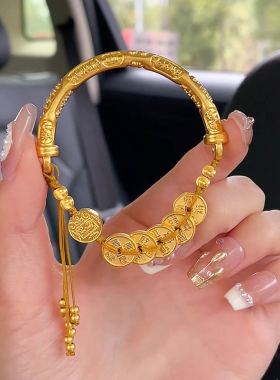 999足金五帝币半镯手链送女友