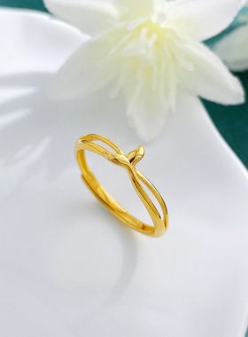 5G黄金鱼尾戒指女999足金新款小克重活口食指戒纯金指环送礼正品