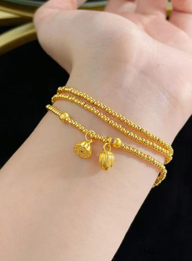 5D硬金黄金三圈两世欢手链女999足金小克重莲蓬莲花纯金手串送礼