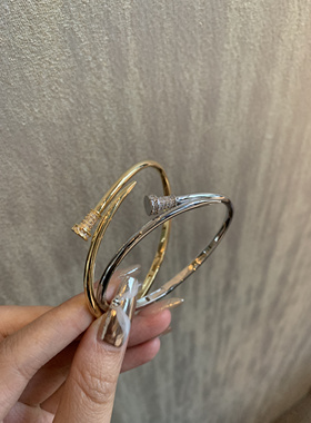 巨闪钉子手镯2024新款纯银镀18k金手镯女开口设计简约高级轻奢款