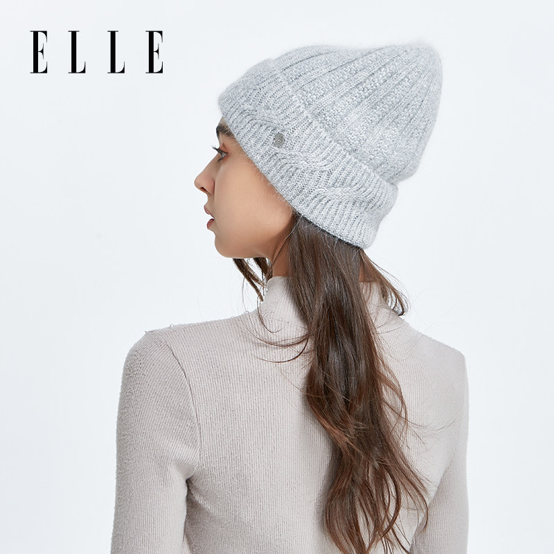 ELLE法式亮片扭花针织冷帽女冬季新款保暖帽时尚百搭显脸小毛线帽,淘宝优惠券,粉丝福利购,淘宝优惠卷