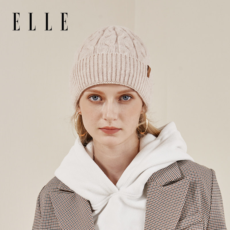 ELLE100%绵羊毛红色针织帽女冬季户外时尚保暖加厚护耳毛线帽冷帽,淘宝优惠券,粉丝福利购,淘宝优惠卷