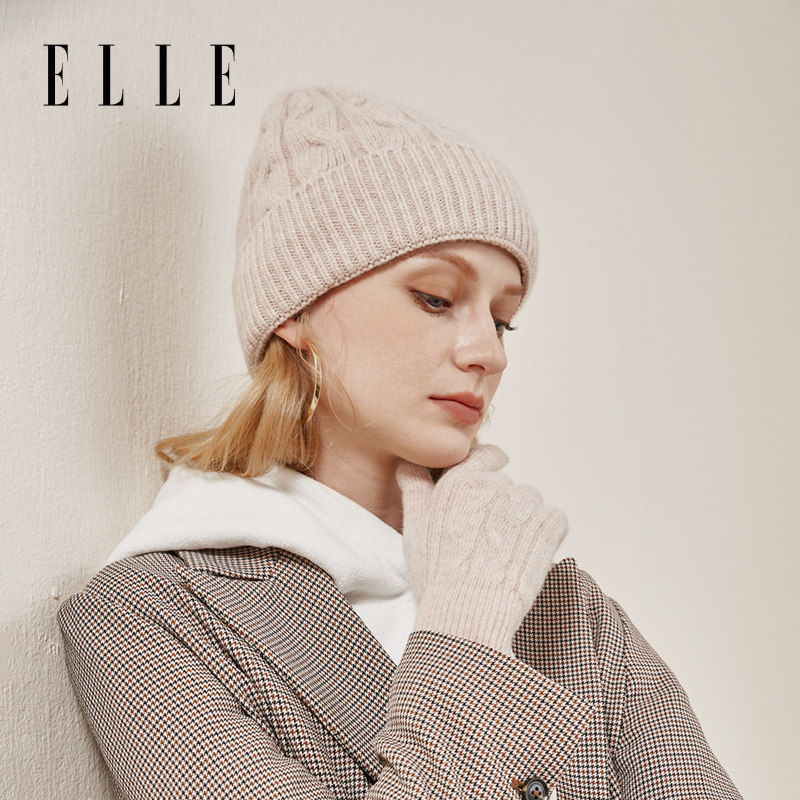ELLE100%绵羊毛红色针织帽女冬季户外时尚保暖加厚护耳毛线帽冷帽,淘宝优惠券,粉丝福利购,淘宝优惠卷