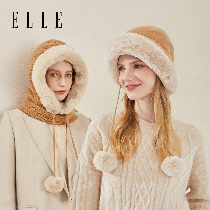 【所有女生的衣橱直播间】ELLE毛绒盆帽女冬加绒护耳保暖套头帽子,淘宝优惠券,粉丝福利购,淘宝优惠卷