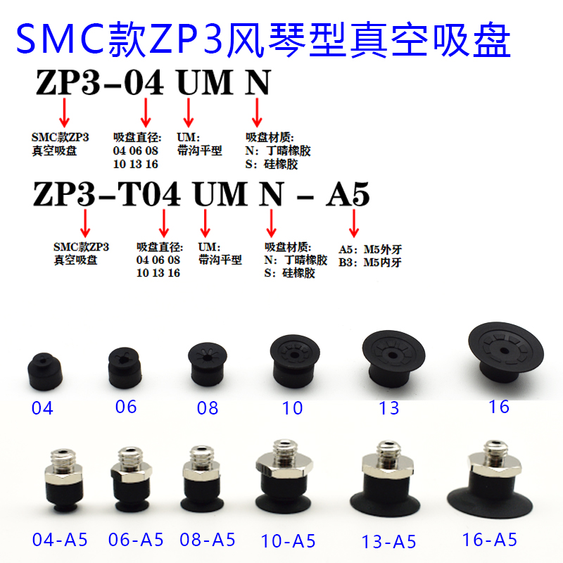 SMC款ZP3-04/6/8/10/13/16UMN/UMS平型真空吸盘防静电气动吸嘴 - 图0