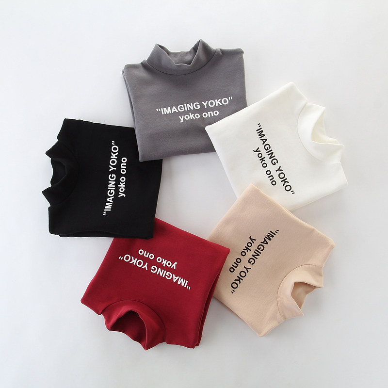 男女童中领纯棉打底衫印字母儿童半高领韩版百搭长袖体恤幼儿上衣,淘宝优惠券,粉丝福利购,淘宝优惠卷