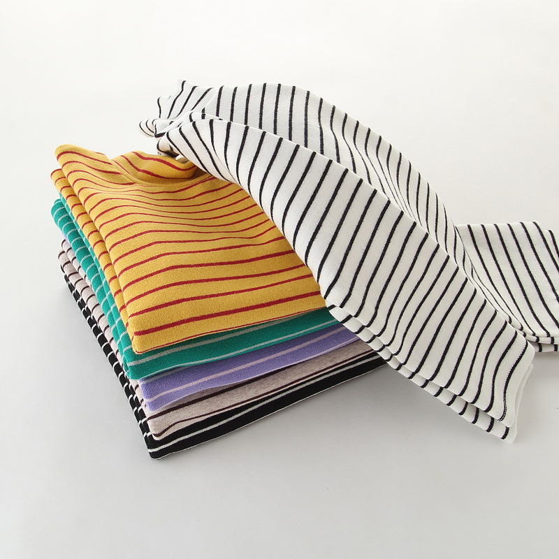 儿童条纹打底衫半高领女童中领上衣春秋外穿纯棉男童秋衣内搭长袖 - 图1