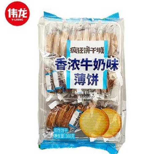 伟龙疯狂饼干城薄脆饼干香葱牛奶薄片388g袋装休闲早餐即食小零食 - 图1