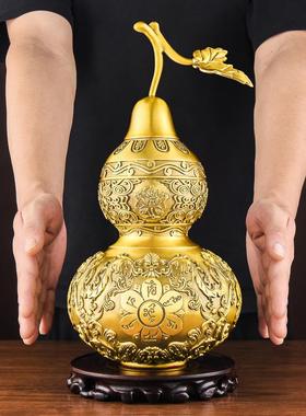 百纳源葫芦摆件开 口纯黄铜玄关摆件客厅装饰品六字真言铜葫芦镇