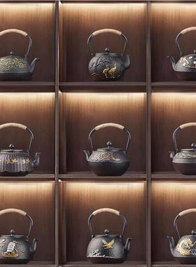中式宋代美学茶室摆件茶壶茶具装饰柜样板房博古架茶道复古风铁壶