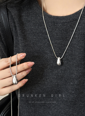 简约银色水滴钛钢项链女生