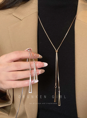 金色三角形流苏项链女款秋冬