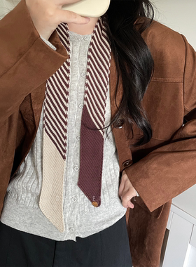 韩系条纹长款围巾项链女款