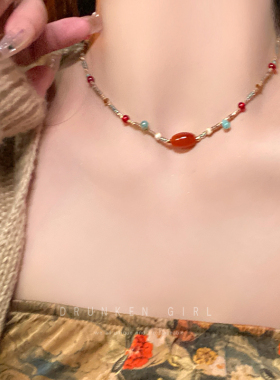 新中式天然石玛瑙串珠项链