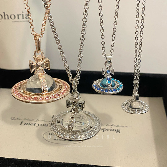 西太后立体土星项链女轻奢小众长款叠戴毛衣链高级感星球吊坠配饰