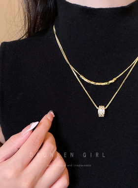金色双层叠戴锆石项链女款秋冬