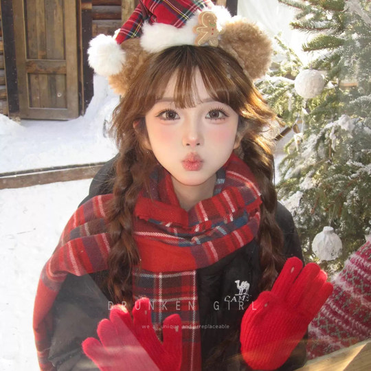 奔赴Disney 圣诞小熊圣诞帽毛绒发箍女游乐园达菲熊拍照头饰头箍