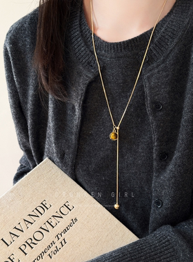 秋冬金色太阳花虎眼石项链女款