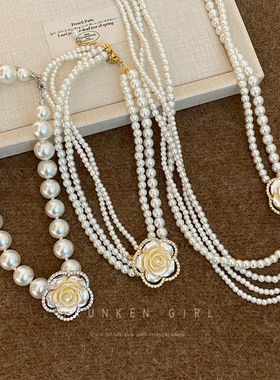 山茶花满天星珍珠毛衣链