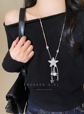 复古做旧银色编织星星项链女