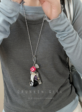 ins博主同款多元素台球吊坠项链女小众设计感卫衣链男百搭毛衣链