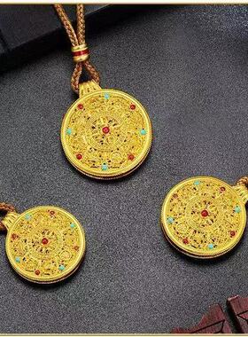 S925银镀金八宝罗盘吊坠