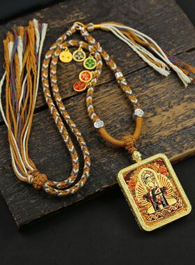 新款2025双面五爷唐卡十二生肖真品吊坠守护合金鎏金项链