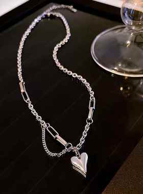 日韩风简约爱心钛钢项链女个性设计感拼接链气质时尚冷淡风锁骨链