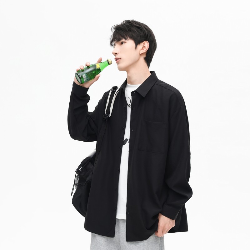 ProteusBoy长袖衬衫男春秋季新款日系内搭休闲翻领纽扣衬衣薄外套