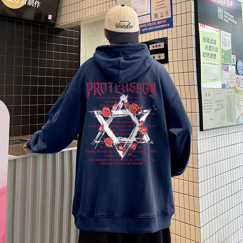 ProteusBoy卫衣男春秋冬季新款男士潮牌印花加绒加厚连帽上衣外套