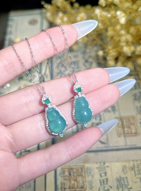 monocle 天然蓝水翡翠镶嵌纯银s925葫芦吊坠百搭时尚直播爆款饰品