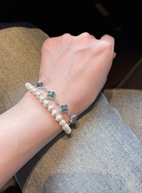 monocle 小红书蓝水翡翠四叶草手链甜美银冰种玉石幸运草气质手串