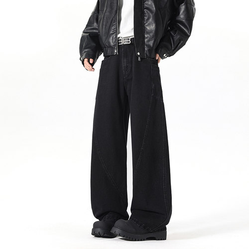 回力加绒弯刀牛仔裤男士秋冬季2025新款加厚宽松直筒阔腿休闲长裤 - 图0