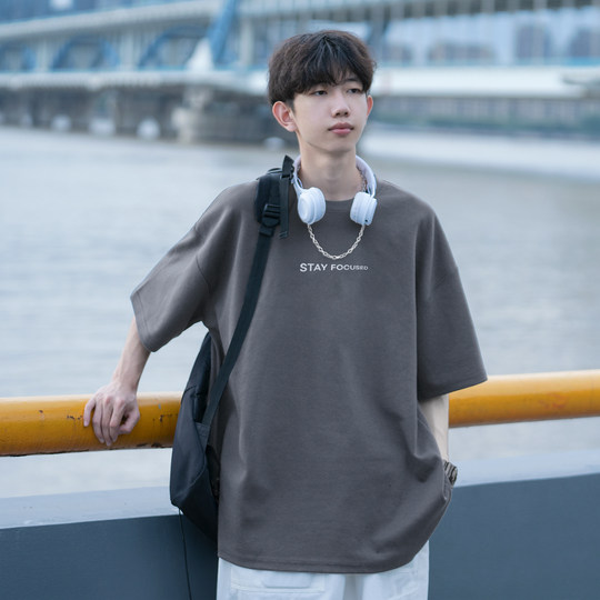 回力美式短袖T恤男士夏季2025新款纯棉重磅潮牌男生半袖男装上衣