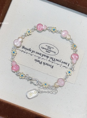 足银9999描金珐琅粉色葫芦手链女