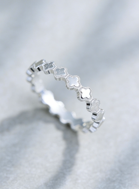 足银S999碎冰冰四叶草戒指女