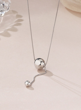 晚舟足银纯银盒子链女圆球项链