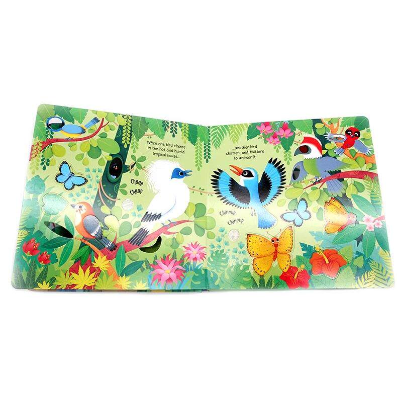 Usborne触摸发声书4册 英文原版绘本Garden Farm Jungle zoo Sounds 农场动物园花园森林儿童纸板洞洞触摸书亲子共读科普书