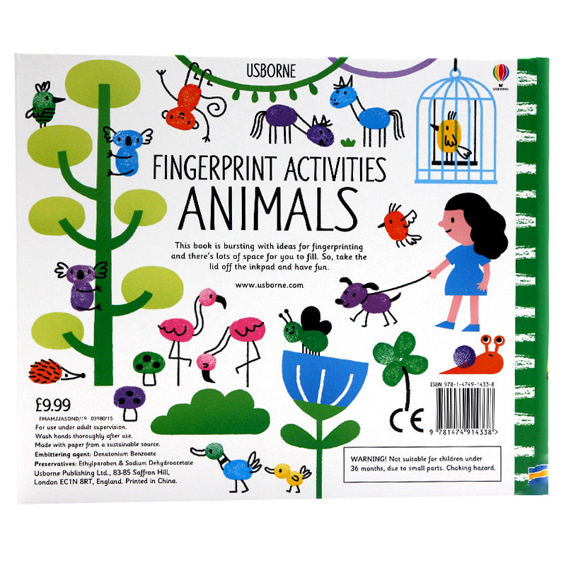 Usborne手指印画活动书 动物 英文原版 Fingerprint Activities Animals 螺旋装帧 儿童绘画DIY 创意艺术培养 含彩色印泥,淘宝优惠券,粉丝福利购,淘宝优惠卷