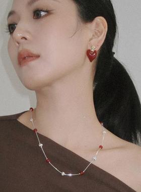 mfowmuse系列拉丝珠红玛瑙项链女2024新款小众配饰高级感转运珠