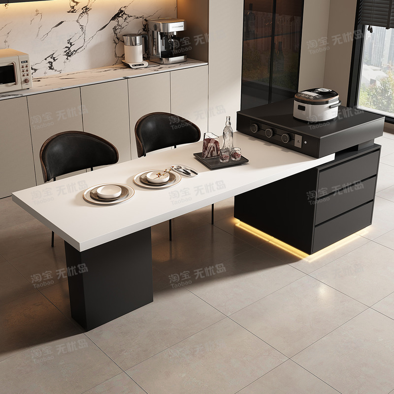 Italian-style island dining table can be retracted and can be built-in with steam oven and oven, multi-function microwave oven, open kitchen countertop
