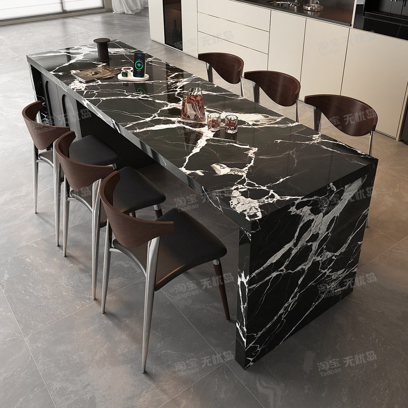 齐平岛台伸缩餐桌一体开放式厨房多功能岩板吧台小户型定制中岛台,淘宝优惠券,粉丝福利购,淘宝优惠卷