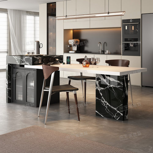 无忧岛宝格黑丽岩板岛台餐桌一体意式高级导台可伸缩定制储物倒台 - 图1
